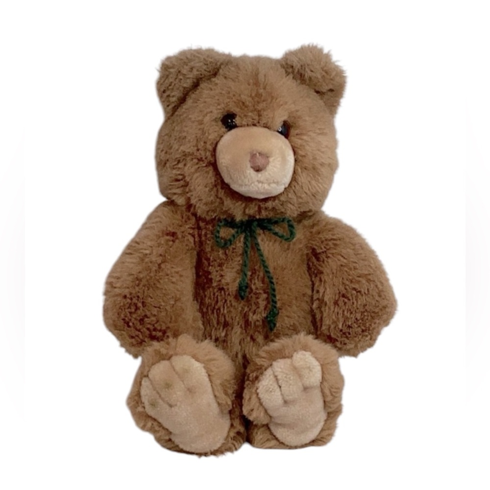 🍄 GUND Brown Stuffed Teddy Bear with Green Bow